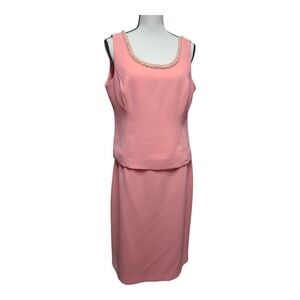 Kasper Elegant Pink Sleeveless 2 Piece Skirt with Beaded Neckline